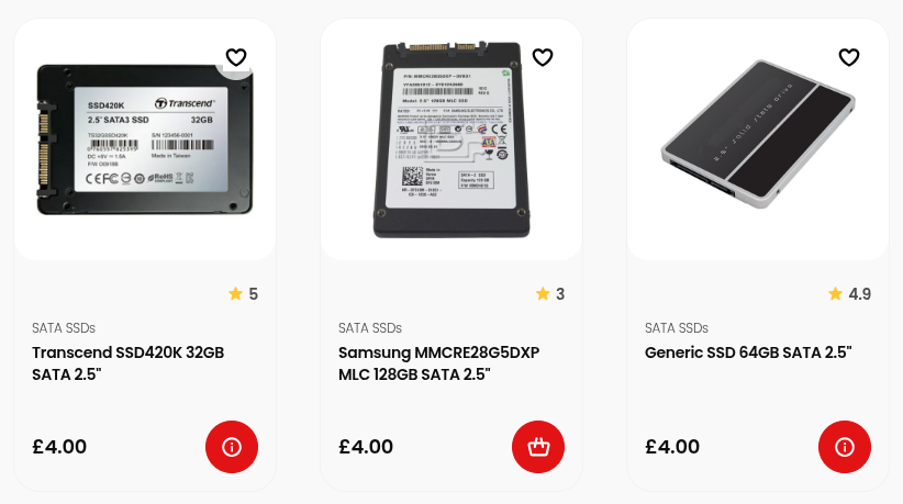 CeX website showing affordable small SSD prices