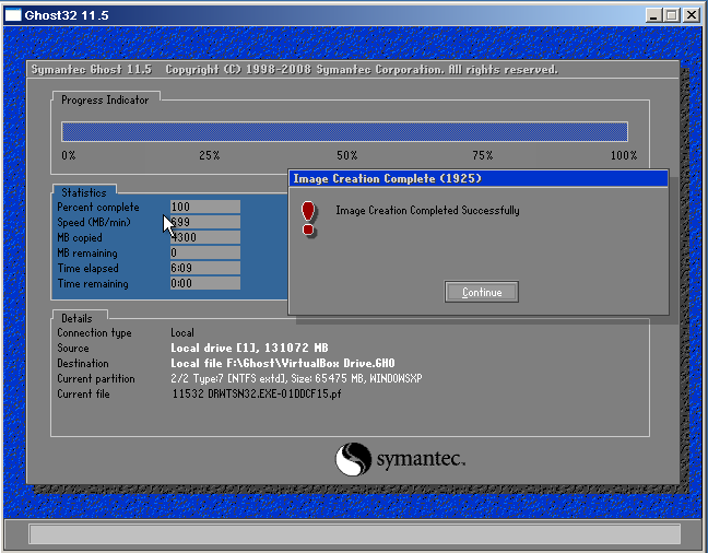 Ghost backup complete confirmation
