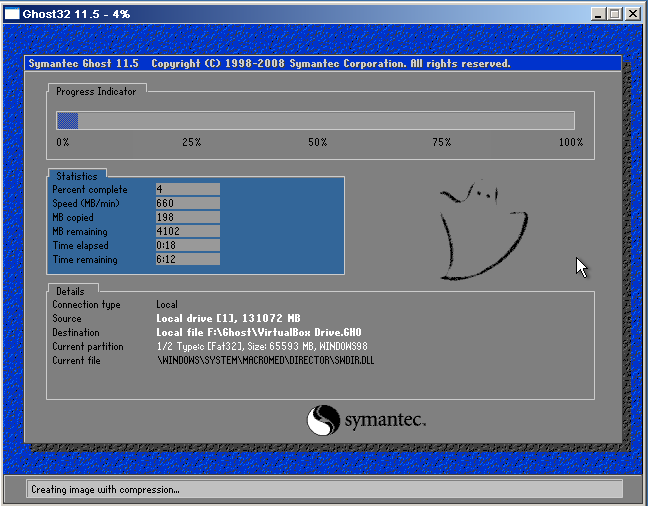Ghost backup in progress