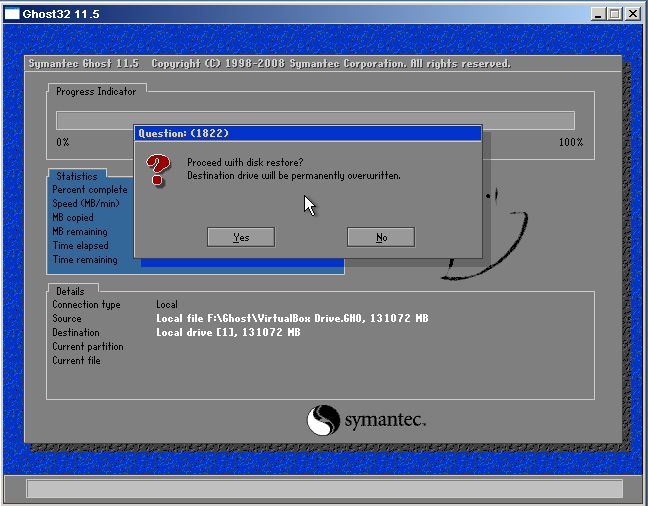 Ghost restore confirmation dialog