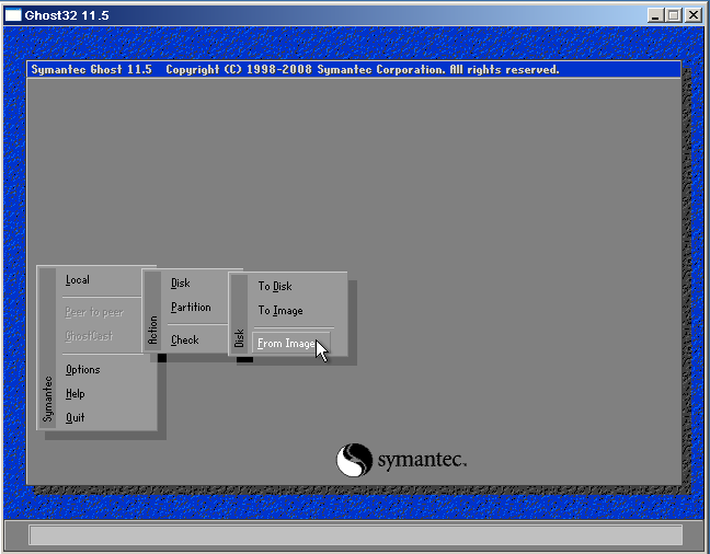 Ghost restore options showing From Image to Disk