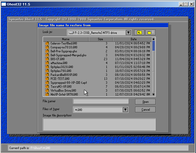 Ghost image file selection