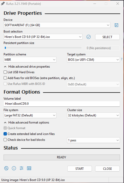 Rufus interface showing USB creation process