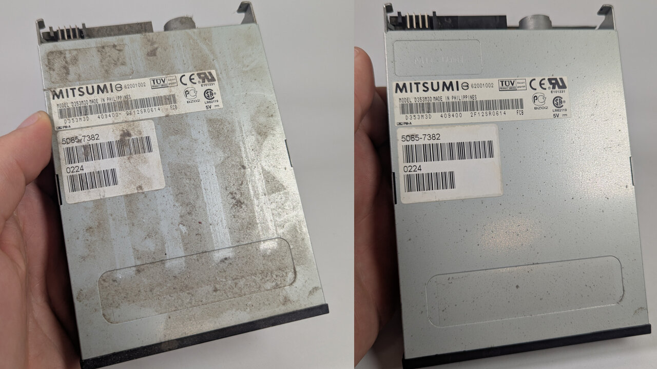 Drive case before and after cleaning
