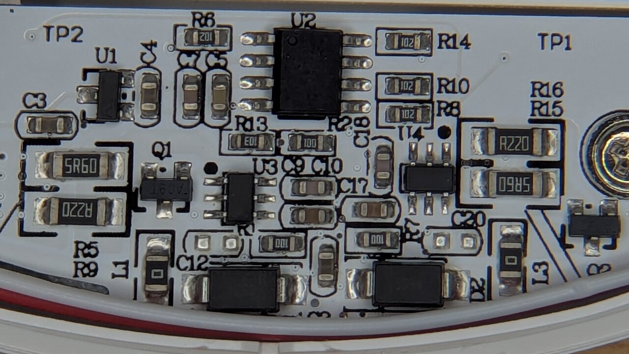 Close-up of the PCB showing U2