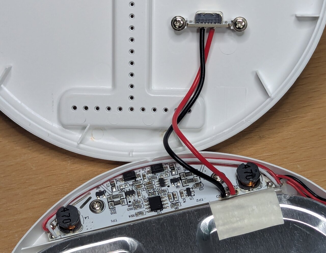 Lamp opened showing internal PCB